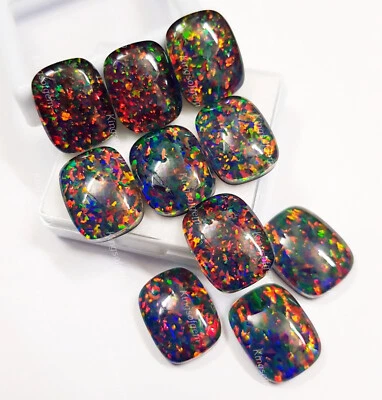115 TO 180 Ct 10 PC Ethiopian Black Fire Opal Doublet Cushion Loose Gemstone - Image 1 of 4