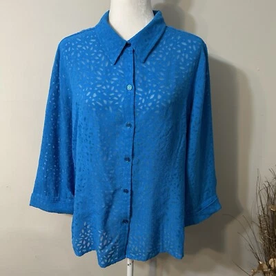 Blusa Sag Harbor Semi Transparente Lunares Abotonada Azul Manga 3/4 Talla 16 Defecto Foto 1 de 4