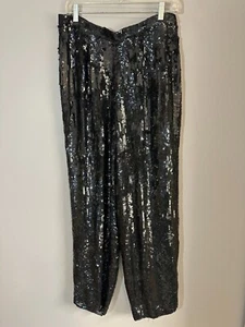 Vintage Modi Womens Large Allover Sequin Pants 100% Silk Black 80s Glam *Meas - Picture 1 of 4