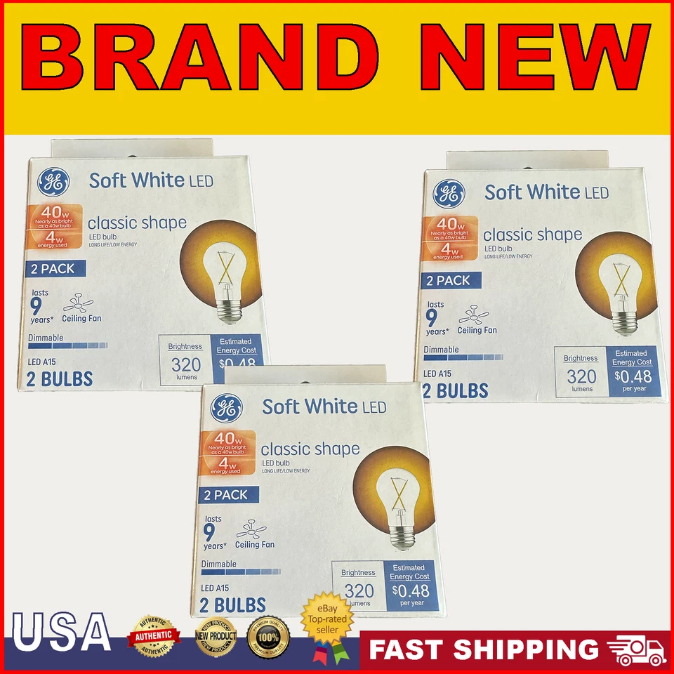 GE Soft White 40W LED Light Bulbs Classic Shape Dimmable 320 Lumens- 3 Boxes - Image 1 of 1
