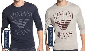 NWT Armani Jeans LOGO Lightweight Crew Neck Graphic Slim Fit Sweater - Picture 1 of 13
