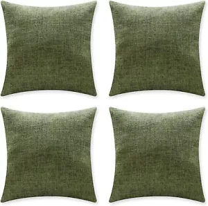 Set of 4 Green Pillow Covers 18x18 Farmhouse Lined Linen Pillow Covers Square... - Picture 1 of 3