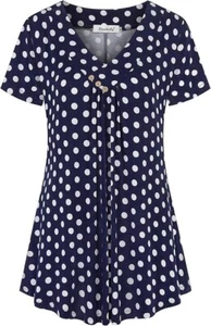 Women's Tunic Summer Casual Short Sleeve Top Loose V Neck Dressy Shirt Blouse - Picture 1 of 14