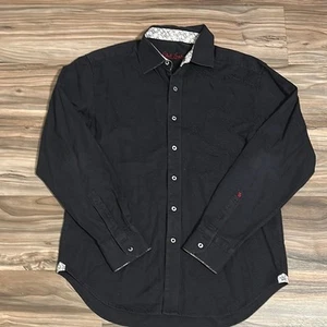 Robert Graham Mens L Black Paisley Jacquard Long Sleeve Button Down Flip Cuffs - Picture 1 of 10