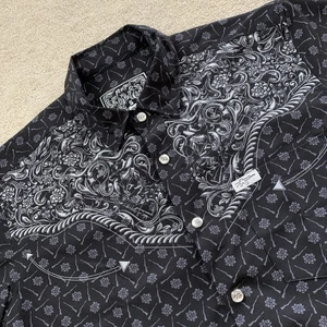 Camicia fucile retrò uomo taglia S nera old silence western pearl smiley paisley - Foto 1 di 10