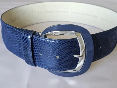 CASA BRANCA MERCADO NEGRO Couro Azul Pele de Cobra Look DECLARAÇÃO Cinto Largo XS - Imagem 1 de 4