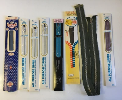 8  Vintage Zippers Mixed Colors sizes brands - Metal Polyester -7 Unused in pkg. - Image 1 of 2