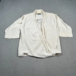 Top Lafayette 148 New York Surplice para mujer S beige seda manga 3/4 ajuste relajado - Imagen 1 de 15