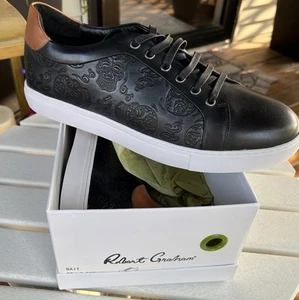 Neu Robert Graham Herren Bait Sneaker Mode Größe 11,5 schwarz Leder Schuh - Bild 1 von 9