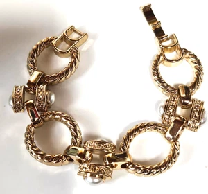 Goldfarbenes zweiseitiges Perlenkettengliedarmband - 7,5 Zoll - Bild 1 von 4