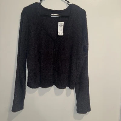 Cárdigan suéter Hollister negro inspirado en cachemir con botones para mujer XL vacaciones Foto 1 de 4