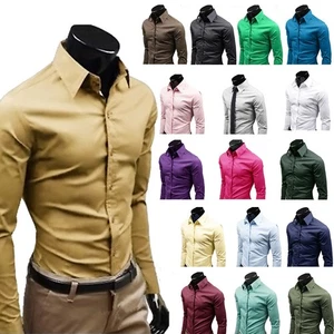↑Luxury Shirts Mens Slim Fit Long Sleeve Thin Formal Office Business Suit Tops - Picture 1 of 25