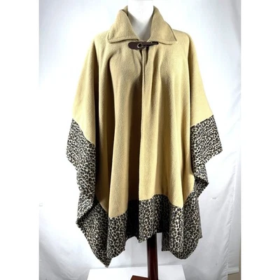Poncho Le Moda Color Camel Capa Polar Estampado Leopardo Borde Mob Esposa Retro Chic Foto 1 de 4