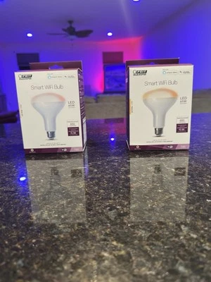 2 X FEIT Electric 65-Watt BR30 Smart WiFi LED Flood Light Bulb-Soft White - NEW - Image 1 of 4