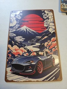 Mazda Miata Blechschild rustikal aussehend 8x12 Floral Sunset - Bild 1 von 11