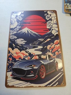 Letrero de metal de aspecto rústico Mazda Miata 8x12 floral puesta de sol Foto 1 de 4