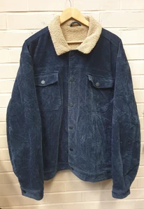 Next Men’s Blue Corduroy Sherpa-Lined Jacket – Warm Winter Coat – Size 4XL - Picture 1 of 6