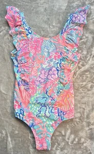 Lilly Pulitzer Girl's Lisa Swimsuit UPF 50+ Multi Splendor in The Sand Sz 7 - Picture 1 of 5