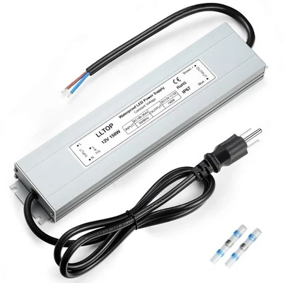 LED Power Supply 150 Watts Waterproof IP67 LED Driver 100-264V AC to 12V DC 1... - Image 1 of 4