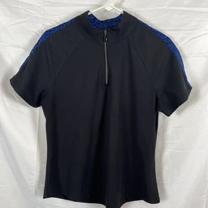 Greg Norman Polo Shirt Womens Black W/ Blue Large Play Dry 1/4 Zip Golf Leisure - Picture 1 of 5