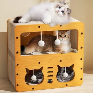 Cat Scratcher Cardboard House, 2 Floor Kitty Scratching Pad Lounger Bed, Kitt... - Picture 1 of 8
