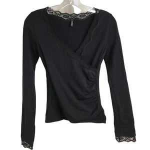 Bordeaux Seamless Top Womens One Size Faux Wrap Lace V-Neck Long Sleeve Liner - Picture 1 of 7