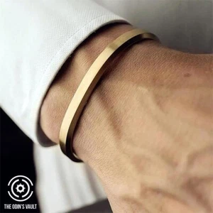 Men Women Bracelet Cuff Open Bangle Silver Gold Black Adjustable Stainless Steel - Picture 1 of 22