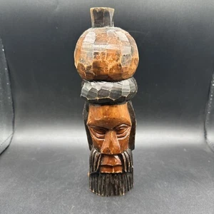 Hölzerne Tiki Totempfahl Statuen handgeschnitzt Jamaika graviert wendbar Männer datiert - Bild 1 von 13