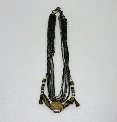 "Collar de cadena de latón multicapa Free People raro cuarzo cristal cuentas 20"" 16" Foto 1 de 4