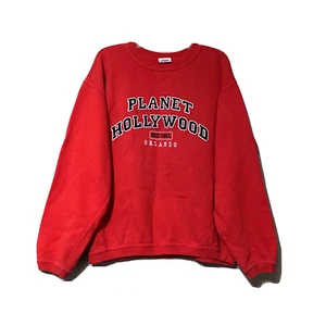Vintage 1990s Planet Hollywood Orlando Red Sweatshirt Size Medium Velvet Letters - Picture 1 of 6