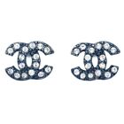 Chanel Piercing Earrings Rhinestone Black 04A 133043