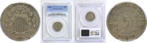 1881 Shield Nickel PCGS VF-35 Cover