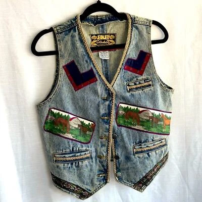 Винтажный украшенный жилет вестерн джинсовой ткани sz средний - Изображение 1 из 4