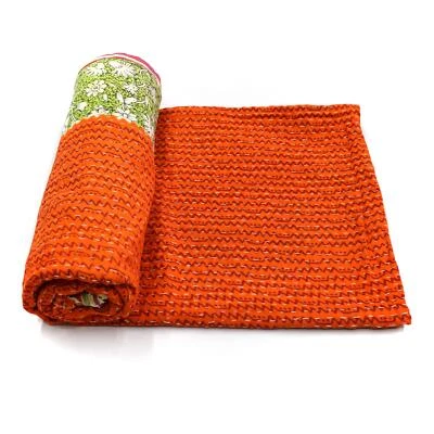 Vintage Kantha Quilt Indian Cotton Bedspread Embroidered Bedding Throw - Image 1 of 4