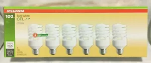 Sylvania Soft White 100 Watt Replacement CFL Light Bulbs Uses 23 Watts/ 6 bulbs - Picture 1 of 9