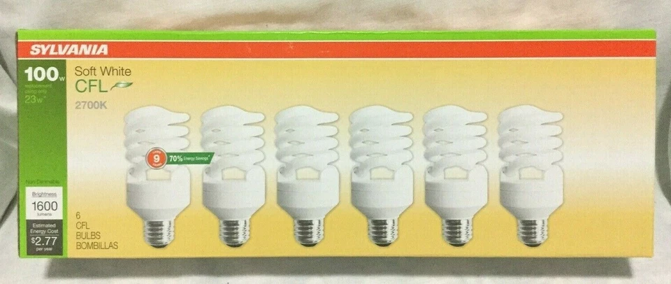 Sylvania  Soft White 100 Watt Replacement CFL Light Bulbs Uses 23 Watts/ 6 bulbs - Image 1 of 4