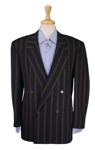 Gianni Versace Vtg 90's Navy w/ Gold Stripes Double Breasted Boating Blazer 40R - Picture 1 of 10
