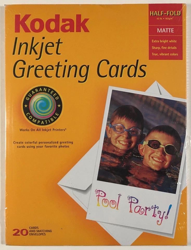 Kodak Inkjet Greeting Card Half-Fold Matte White Sets 20 Cards With Envelopes - Image 1 of 3