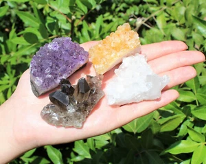4 Stück Lot: Rauchquarz Citrin Amethyst klar Quarz Kristall Cluster Geode - Bild 1 von 12