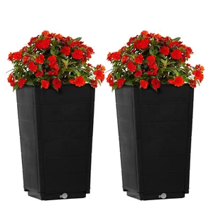 2 Pack Outdoor Tall Plastic Planter Set,Durable Plant Pots for Porch Entryway - Picture 1 of 8