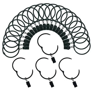 Curtain Rings With Clips 2 Inch Interior Diameter Openable 24 Pack Rustproof Met - Picture 1 of 7