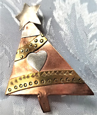 Unique Modern Stylized Christmas Tree Brooch COPPER BRASS Stainless HANDMADE