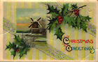 Postcard Christmas With Windmill In Snow Scene Christmas Greetings
