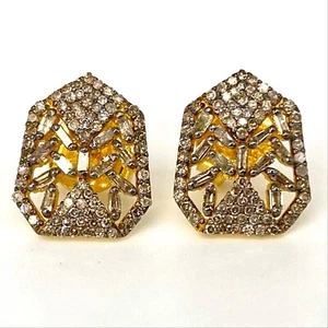 Meher's Round Baguette Champagne Diamond 2 Tone Gold Plated & Black Stud Earring - Picture 1 of 4