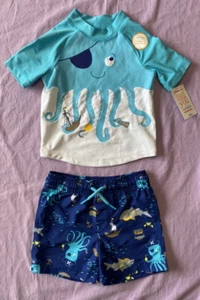 Just One You by Carter's Baby Boys' Pirate Octopus Swim Rash Guard Set Blue - Picture 1 of 2