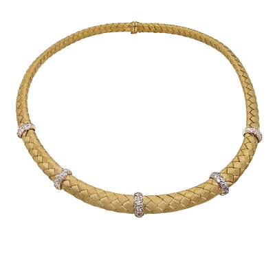 Iconic Roberto Coin Diamond Sections 18k Yellow Gold Woven Silk Design Necklace - Image 1 of 4