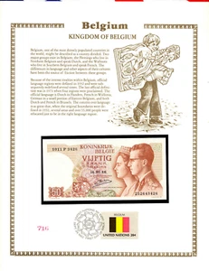 Belgium 50 Francs 1966 P 139a.3 UNC w/FDI UN FLAG STAMP Kestens 1011P 252643426 - Picture 1 of 3