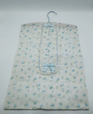 Vintage MCM Hanging Hosiery Lingerie Hamper Blue Rosebud Hanger Bedroom Prop - Image 1 of 4