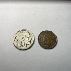 United States Lot Of 2 Antique Coins 1938 Buffalo Nickel & 1898 Indian Head Cent - Picture 1 of 2