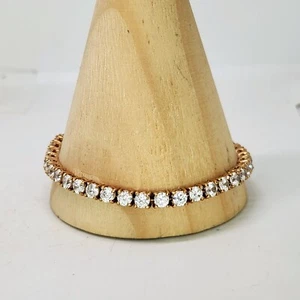 Brazalete Tenis Clásico Chapado en Oro Corte Redondo Eternidad Circonita Cúbica Bling 7.5" - Imagen 1 de 9